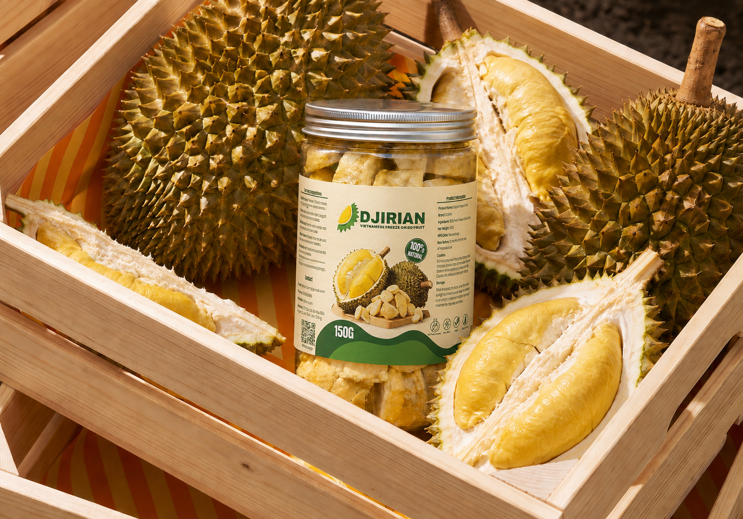 Honey-gold freeze-dried durian with fresh Di Linh durian